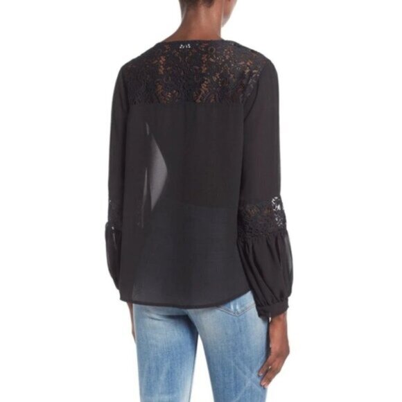 FREE PEOPLE For Love & Lemons Sacramento Blouse Black Sheer Lace Long Sleeves S - Picture 15 of 16